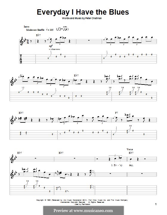 Everyday I Have the Blues: For guitar with tab by Peter Chatman