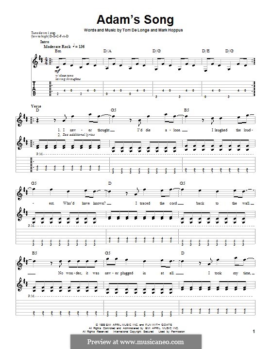 Adam's Song (Blink-182): For guitar with tab by Mark Hoppus, Tom DeLonge