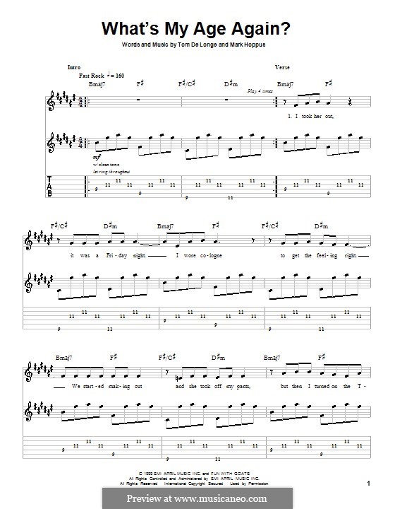 What's My Age Again? (Blink-182): For guitar with tab by Mark Hoppus, Tom DeLonge