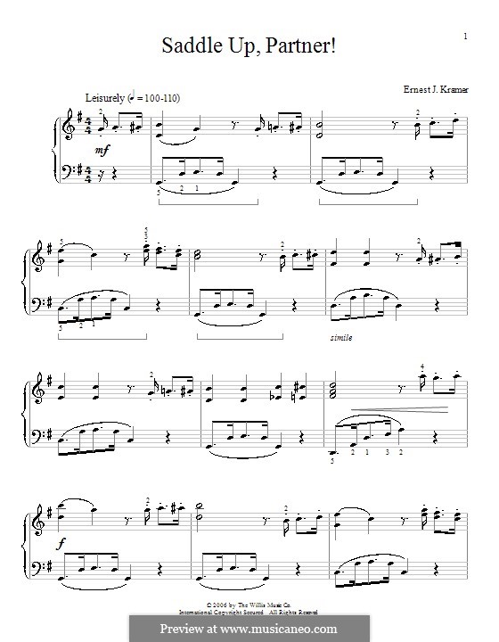 Saddle Up, Partner!: For piano by Ernest J. Kramer