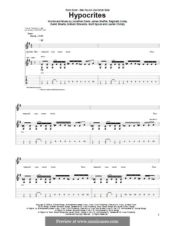 Hypocrites (Korn): For guitar with tab by David Silveria, Graham Edwards, James Shaffer, Jonathan Davis, Lauren Christy, Reginald Arvizu, Scott Spock