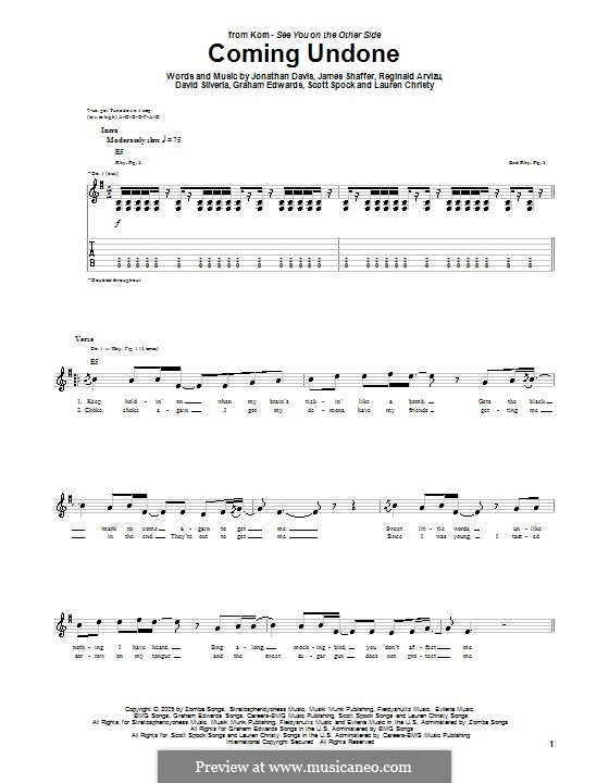 Coming Undone (Korn): For guitar with tab by David Silveria, Graham Edwards, James Shaffer, Jonathan Davis, Lauren Christy, Reginald Arvizu, Scott Spock