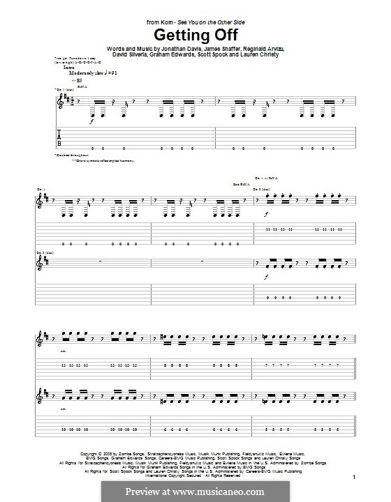 Getting Off (Korn): For guitar with tab by David Silveria, Graham Edwards, James Shaffer, Jonathan Davis, Lauren Christy, Reginald Arvizu, Scott Spock