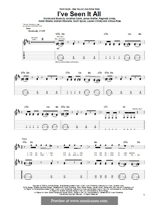 I've Seen It All (Korn): For guitar with tab by Atticus Ross, David Silveria, Graham Edwards, James Shaffer, Jonathan Davis, Lauren Christy, Reginald Arvizu, Scott Spock