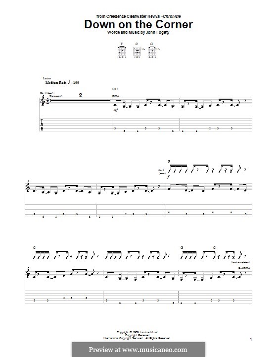 Down on the Corner (Creedence Clearwater Revival): For guitar with tab by John C. Fogerty