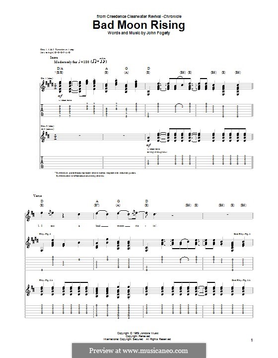 Bad Moon Rising (Creedence Clearwater Revival): For guitar with tab by John C. Fogerty