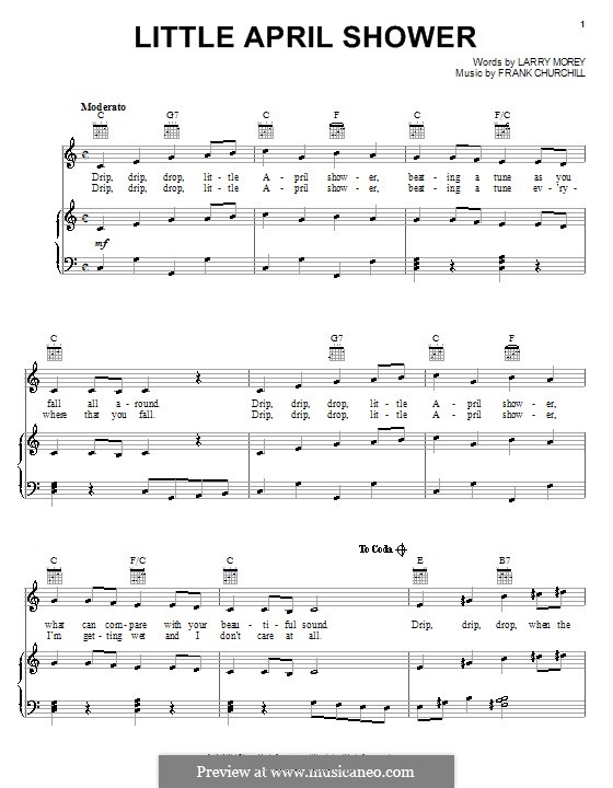 Little April Shower (from Bambi): For voice and piano (or guitar) by Frank Churchill