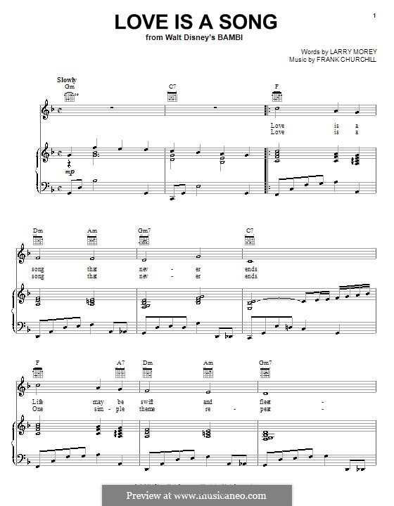 Love is a Song (from Bambi): For voice and piano (or guitar) by Frank Churchill