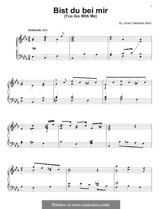 No.25 Bist du bei mir (You Are with Me), Printable scores, BWV 508: For piano by Johann Sebastian Bach