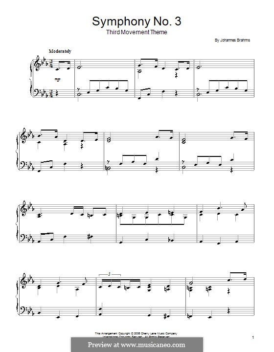 Movement III: Theme. Version for piano by Johannes Brahms