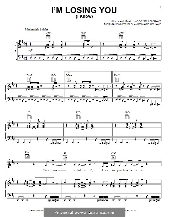 I'm Losing You (I Know): For voice and piano or guitar (The Temptations) by Cornelius Grant, Edward Holland Jr., Norman J. Whitfield