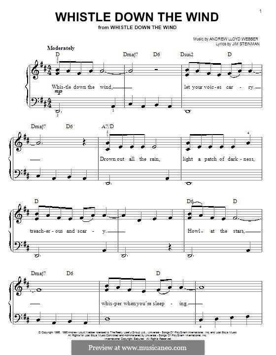 Whistle Down the Wind (from Whistle Down the Wind): For easy piano by Andrew Lloyd Webber