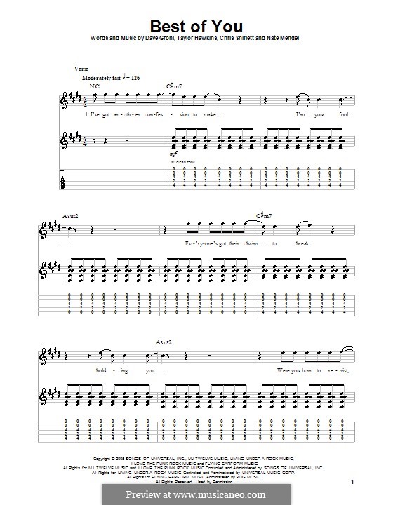 The Best of You (Foo Fighters): For guitar with tab by Christopher Shiflett, David Grohl, Nate Mendel, Taylor Hawkins