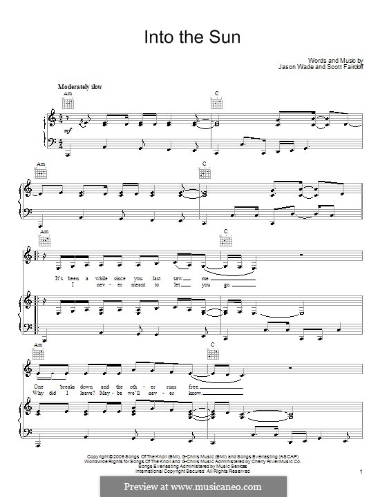 Into the Sun (Lifehouse): For voice and piano (or guitar) by Jason Wade, Scott Faircloff