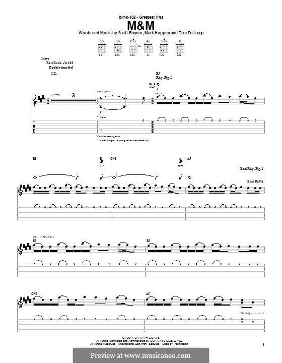 M&M (Blink-182): For guitar with tab by Mark Hoppus, Scott Raynor, Tom DeLonge