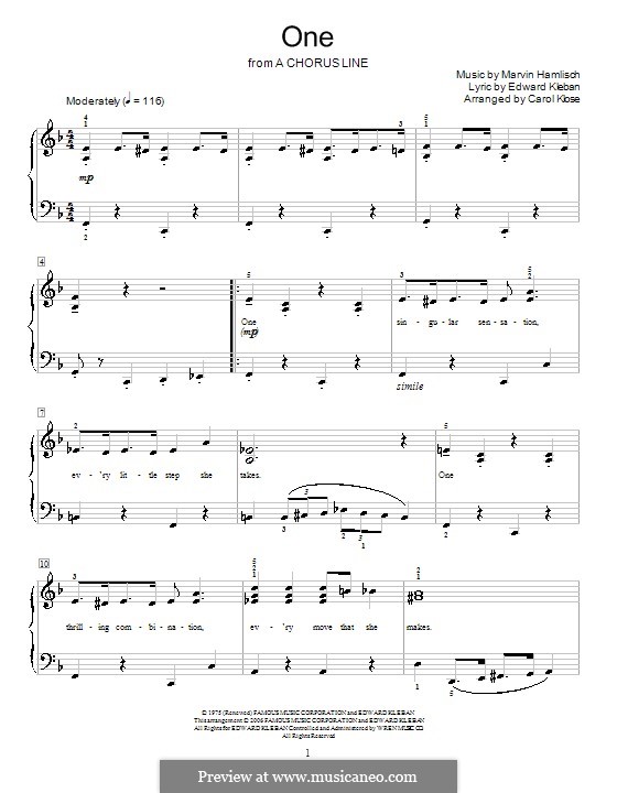 One (from A Chorus Line) by M. Hamlisch sheet music on MusicaNeo