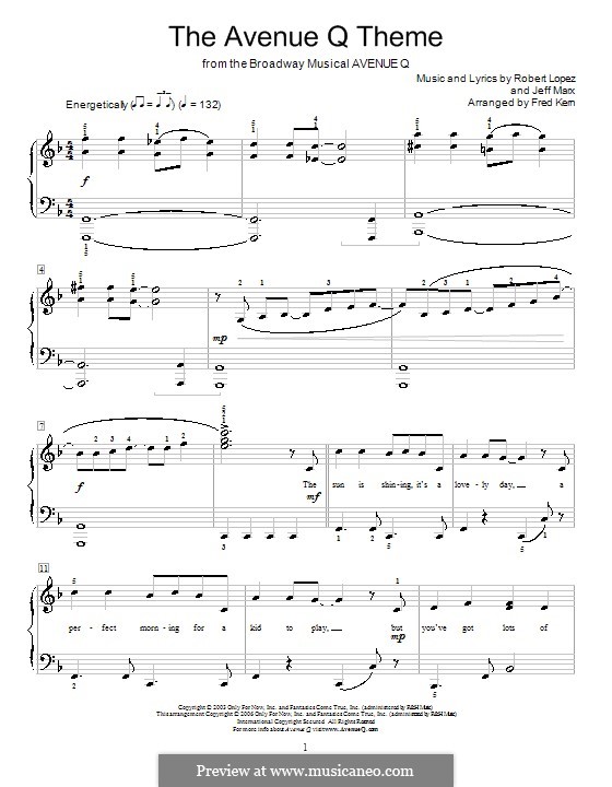 The Avenue Q Theme (Avenue Q): For piano by Jeff Marx, Robert Lopez
