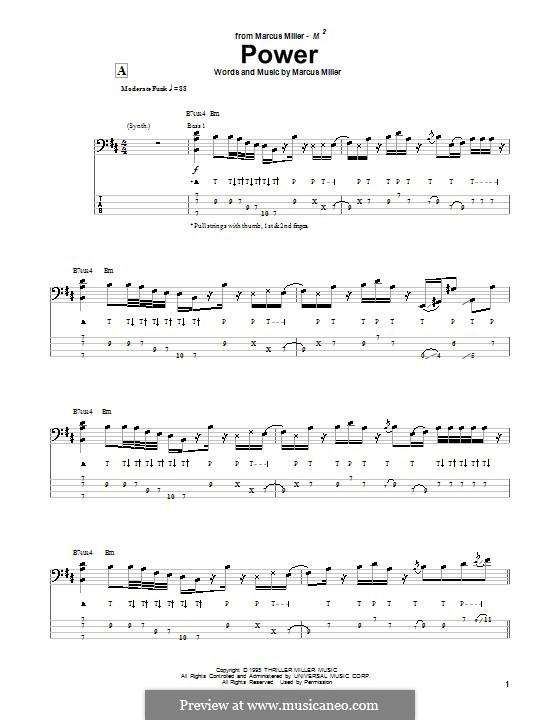 Power: For bass guitar with tab by Marcus Miller