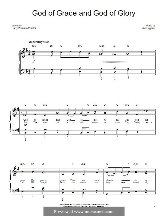 God of Grace and God of Glory: For easy piano by John Hughes