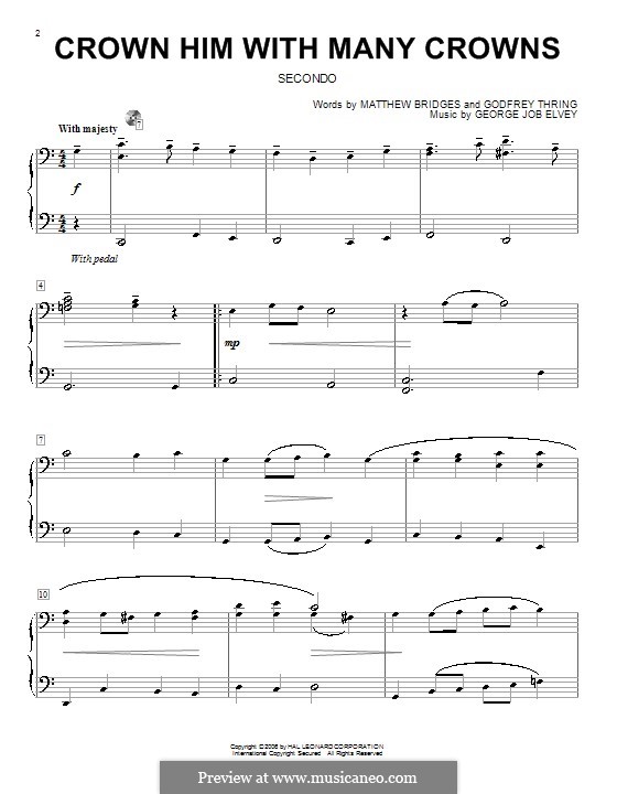 Crown Him with Many Crowns: For piano four hands by George Job Elvey
