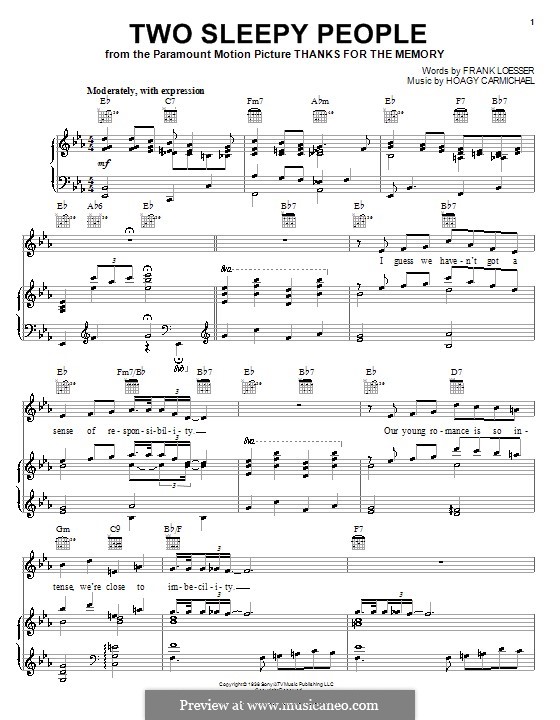 two sleepy people by f loesser sheet music on musicaneo thanks for the memories sheet music