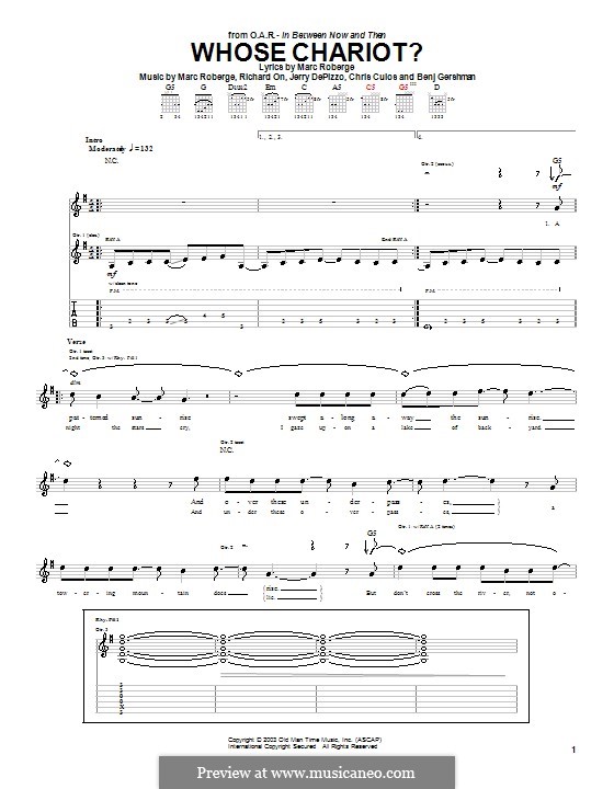 Whose Chariot? (O.A.R.): For guitar with tab by Benj Gershman, Chris Culos, Jerry DePizzo, Marc Roberge, Richard On