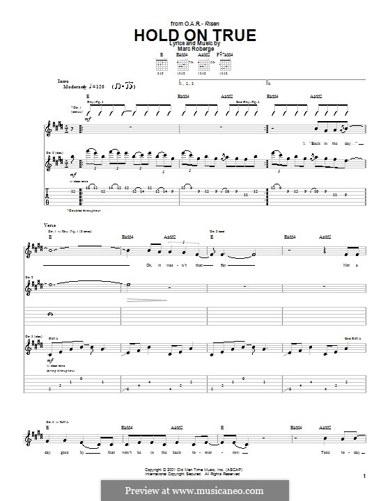 Hold on True (O.A.R.): For guitar with tab by Marc Roberge