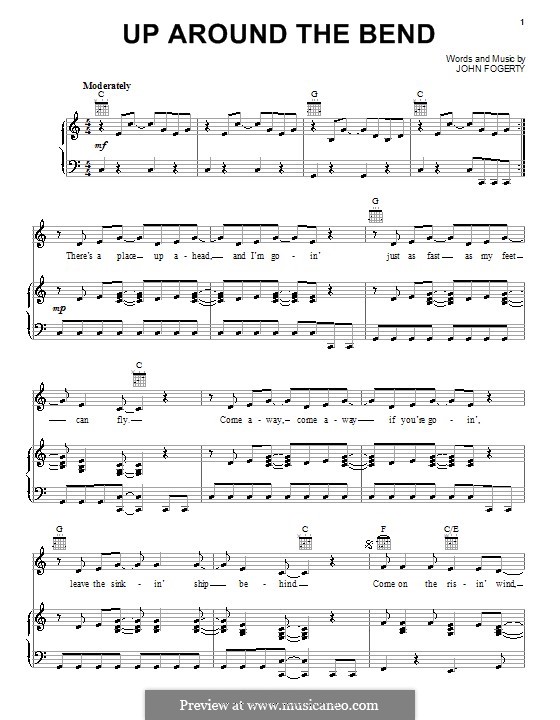 Up Around the Bend (Creedence Clearwater Revival): For voice and piano (or guitar) by John C. Fogerty