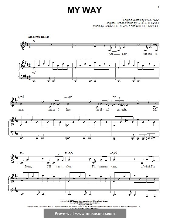 My Way: For voice and piano or guitar (Frank Sinatra) by Claude Francois, Jacques Revaux