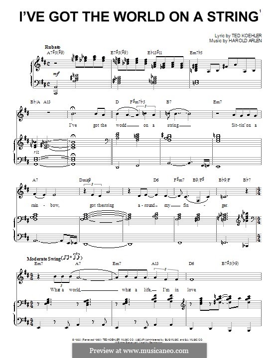 I've Got the World on a String: For voice and piano or guitar (Frank Sinatra) by Harold Arlen