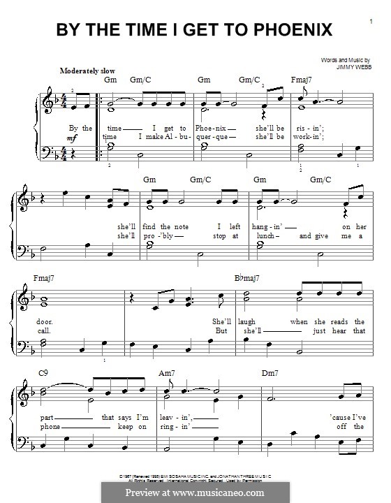 By the Time I Get to Phoenix: For easy piano by Jimmy Webb