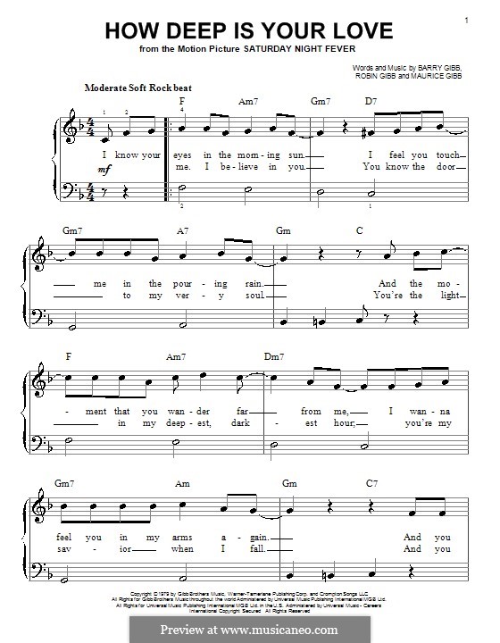 How Deep Is Your Love (The Bee Gees): For easy piano by Barry Gibb, Maurice Gibb, Robin Gibb