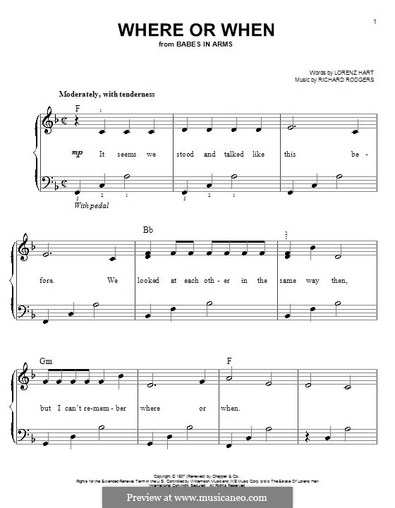 Where Or When (from Babes In Arms): For easy piano by Richard Rodgers