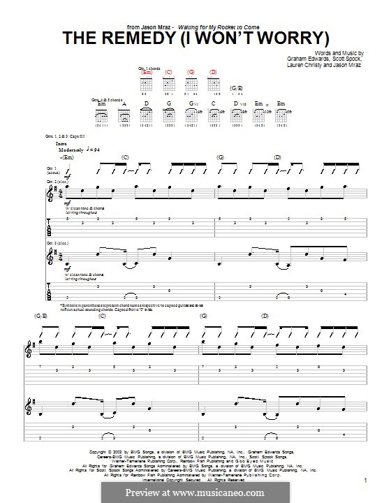 The Remedy (I Won't Worry): For guitar with tab by Graham Edwards, Lauren Christy, Scott Spock