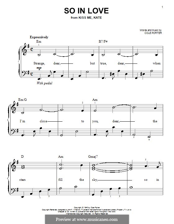 So in Love: For easy piano by Cole Porter