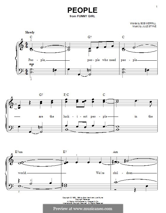 People from Funny Girl (Barbra Streisand): For easy piano by Jule Styne