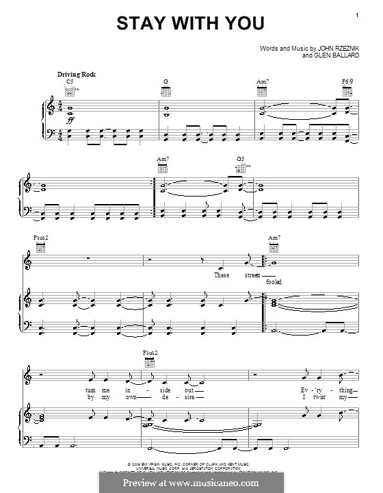 Stay with You (Goo Goo Dolls): For voice and piano (or guitar) by Glen Ballard, John Rzeznik