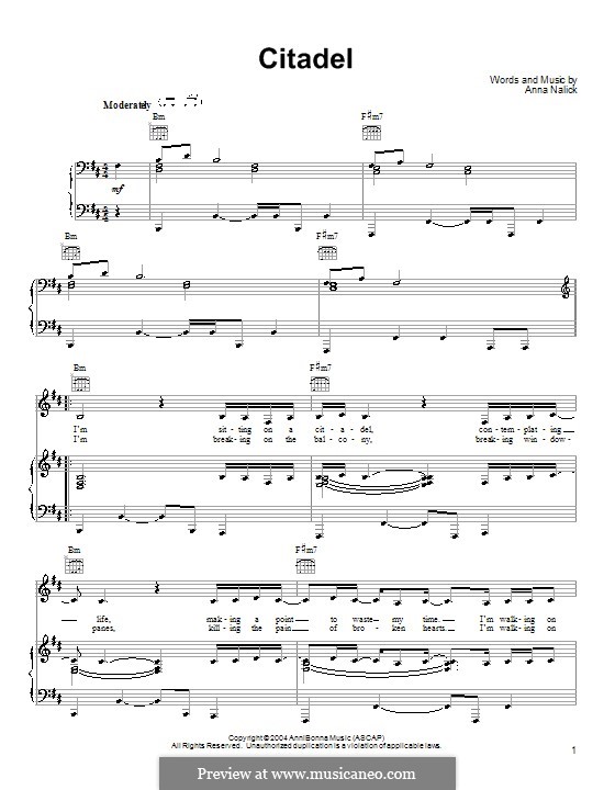 Citadel: For voice and piano (or guitar) by Anna Nalick