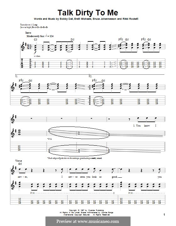Talk Dirty to Me (Poison): For guitar with tab by Bobby Dall, Bret Michaels, C.C. DeVille, Rikki Rockett
