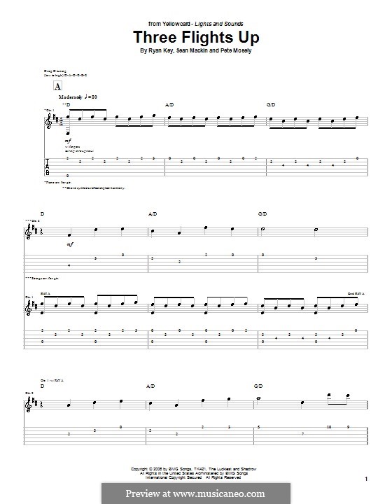 Three Flights Up (Yellowcard): For guitar with tab by Peter Mosely, Ryan Key, Sean Mackin