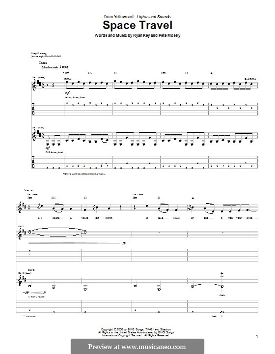 Space Travel (Yellowcard): For guitar with tab by Peter Mosely, Ryan Key
