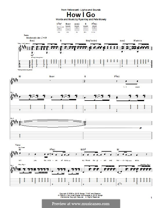 How I Go (Yellowcard): For guitar with tab by Peter Mosely, Ryan Key