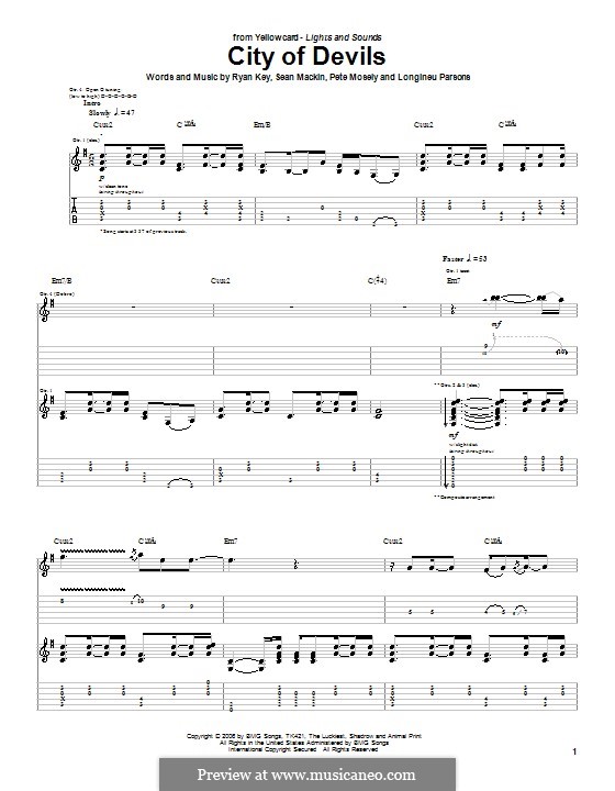 City of Devils (Yellowcard): For guitar with tab by Longineu Parsons, Peter Mosely, Ryan Key, Sean Mackin