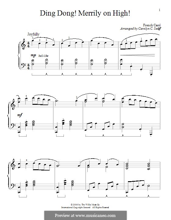 Ding Dong! Merrily on High (Printable Scores): For piano by folklore