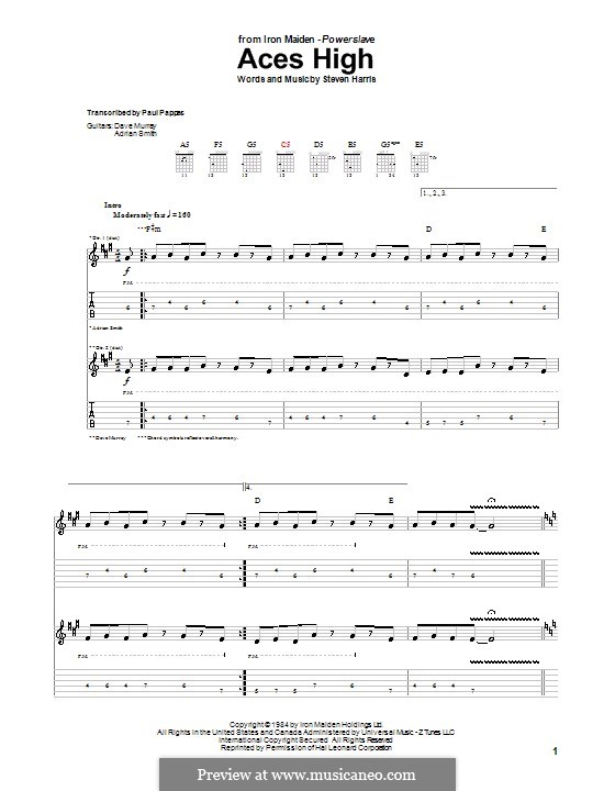 Aces High (Iron Maiden): For guitar with tab by Steve Harris