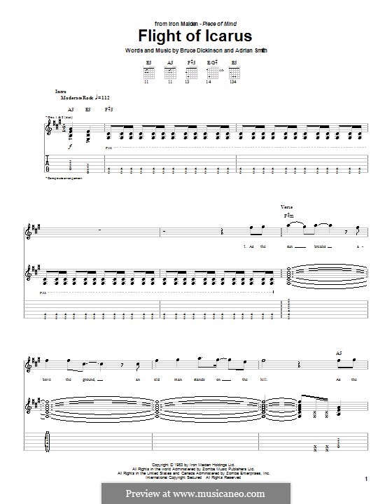 Flight of Icarus (Iron Maiden): For guitar with tab by Adrian Smith, Bruce Dickinson