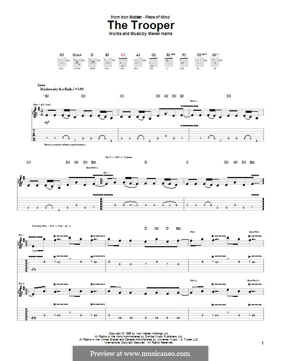 The Trooper (Iron Maiden): For guitar with tab by Steve Harris