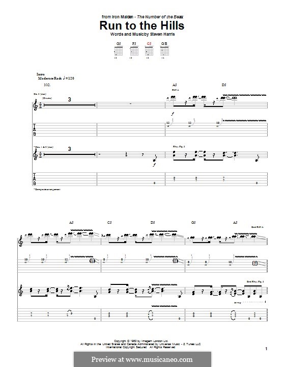 Run to the Hills (Iron Maiden): For guitar with tab by Steve Harris