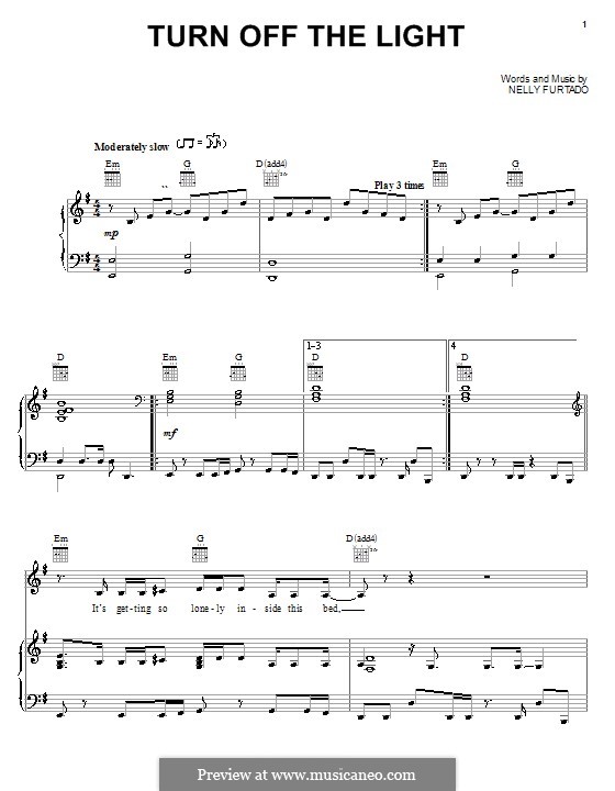 Turn Off the Light: For voice and piano (or guitar) by Nelly Furtado