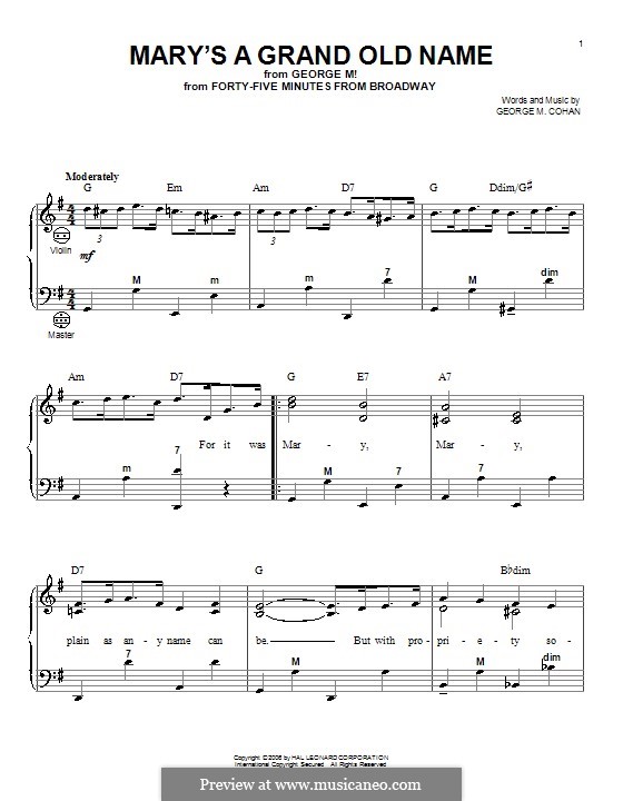 Mary's a Grand Old Name: For accordion by George Michael Cohan